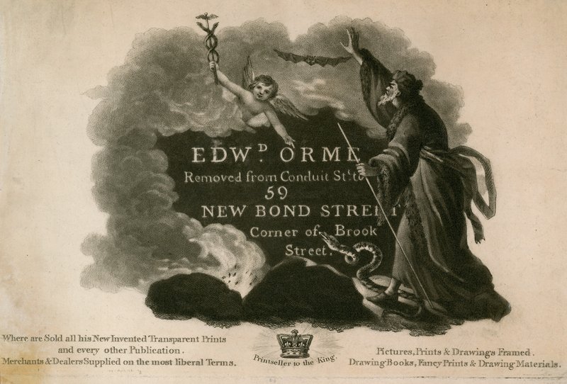 Edward D Orme, nyomdakereskedők és képkeretezők hirdetése alkotó: English School