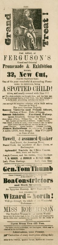 Fergusons Grand and Oriental Promenade and Exhibition hirdetése, 32 New Cut, Lambeth, London alkotó: English School