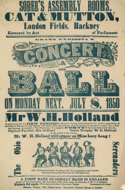 Nagy etióp koncert és bál hirdetése, 1850. július 8., Sobees Assembly Rooms alkotó: English School