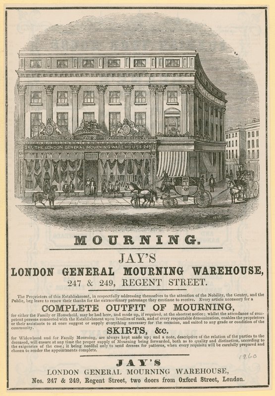 Reklám: Jays, London General Mourning Warehouse, 247 & 249 Regent Street, London alkotó: English School