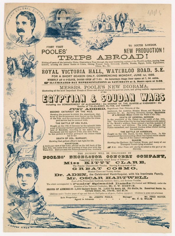 Joseph Pooles külföldi utazások hirdetése, Royal Victoria Hall, Waterloo Road, London alkotó: English School