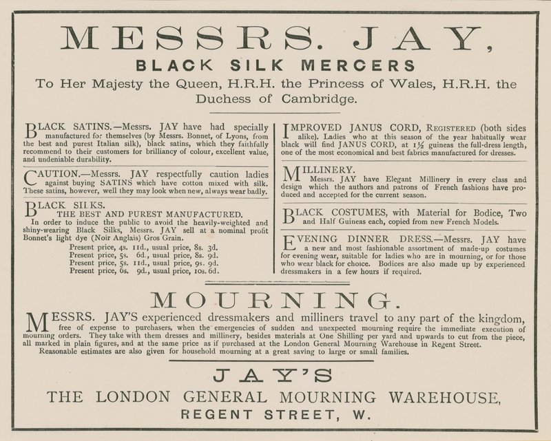 Jay urak hirdetése, a londoni általános gyászraktár, a Regent Street alkotó: English School