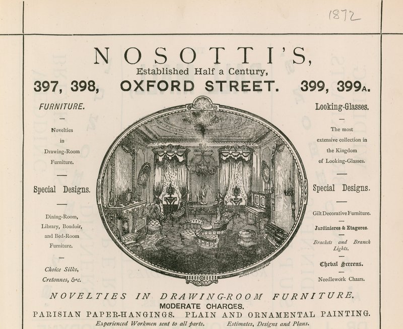A Nosottis bútorüzlet hirdetése, 397-399 Oxford Street alkotó: English School