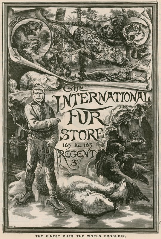 A The International Fur Store hirdetése, 163 és 165 Regent Street, London alkotó: English School
