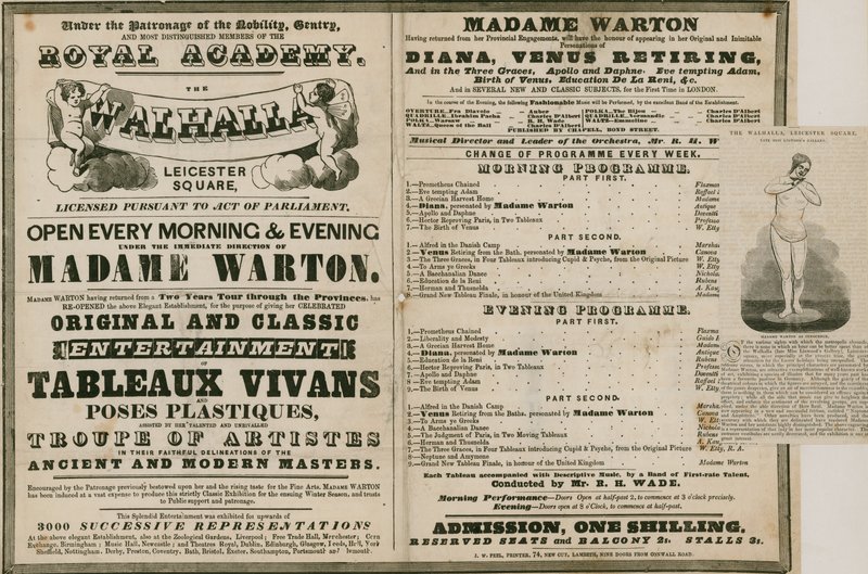 A The Walhalla hirdetése, Leicester Square, Madame Warton irányításával alkotó: English School