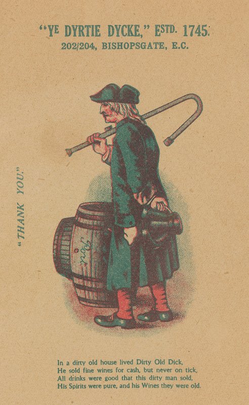 Ye Dyrtie Dycke (Dirty Dick) hirdetése, 202-204 Bishopsgate, London alkotó: English School