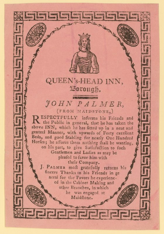 A Queens Head Inn hirdetése, Borough, London alkotó: English School
