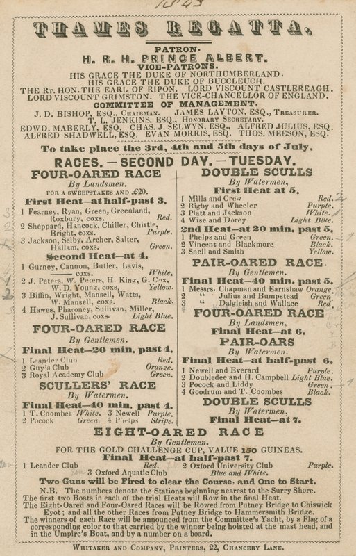 A Temze Regatta reklámja, 1843 alkotó: English School