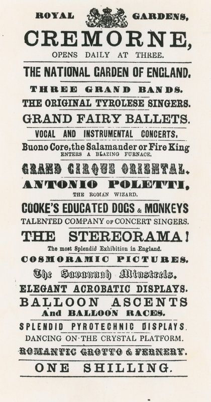 A Cremorne Gardens hirdetése alkotó: English School