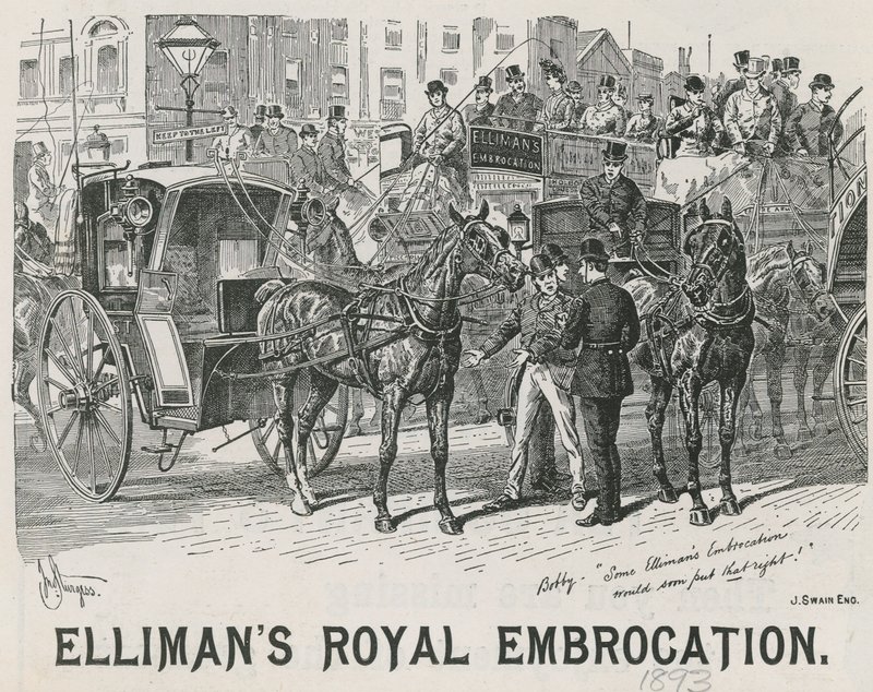 Az Ellimans Royal Embrocation reklámja alkotó: English School