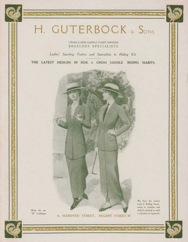 H Guterbock & Sons, női sportszabók és lovaglókészlet (színes litho) specialisták hirdetése alkotó: English School