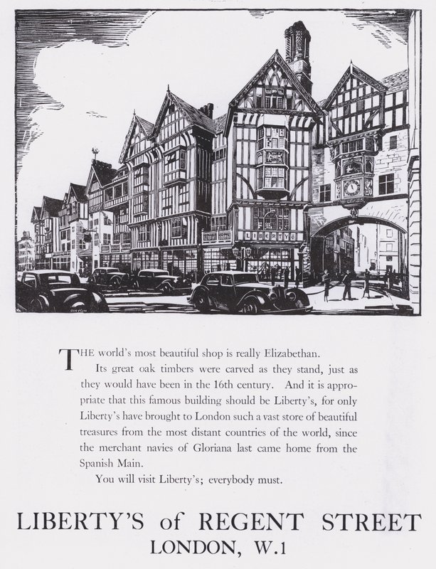 A londoni Liberty’s Of Regent Street reklámja, 1944 körül (fametszet) alkotó: English School