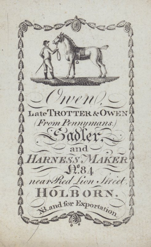 Hirdetés Owen, nyerges és hámkészítő, London (litográfia) alkotó: English School