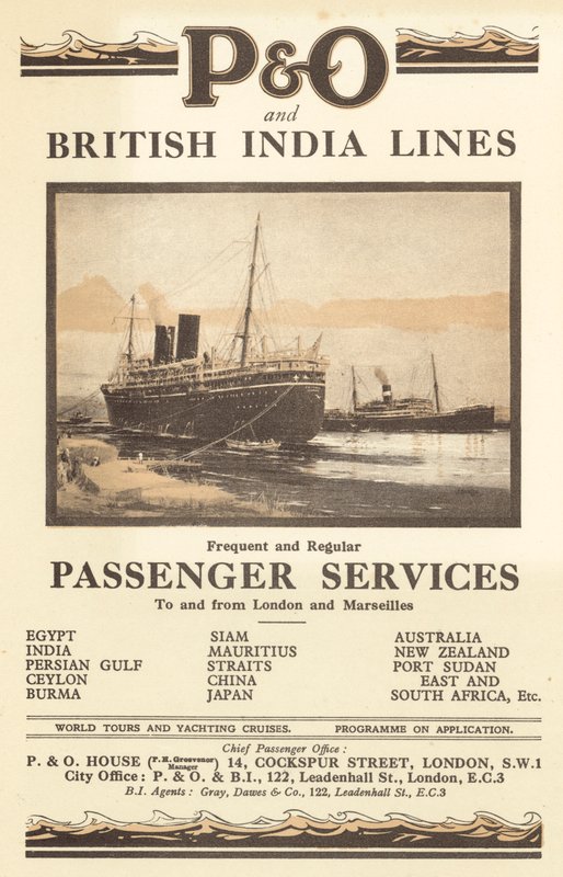 A P és O és a British India Lines reklámja (színes litho) alkotó: English School