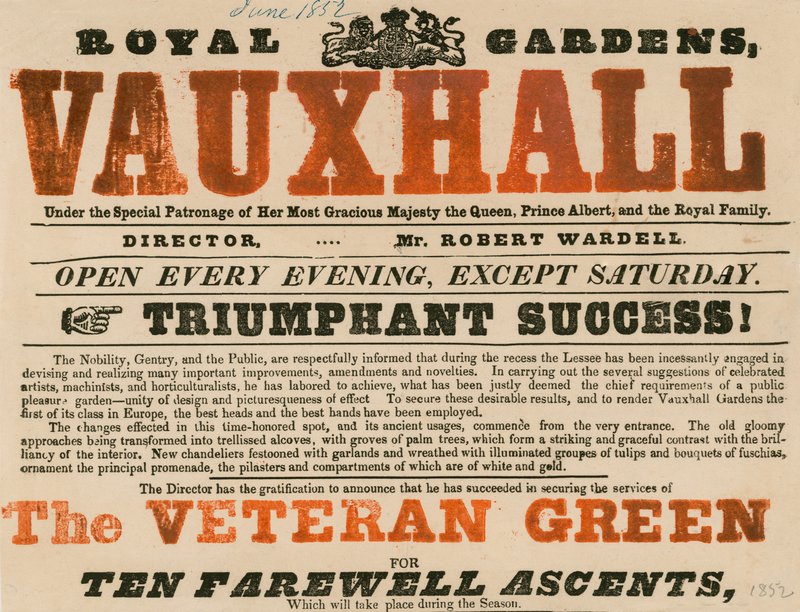 A Royal Garden, Vauxhall hirdetése; Vauxhall Gardens, London alkotó: English School