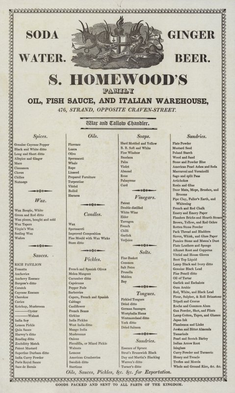 S Homewoods olaj, halszósz és olasz raktár hirdetése alkotó: English School