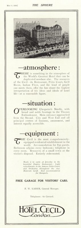 A londoni Hotel Cecil reklámja alkotó: English School