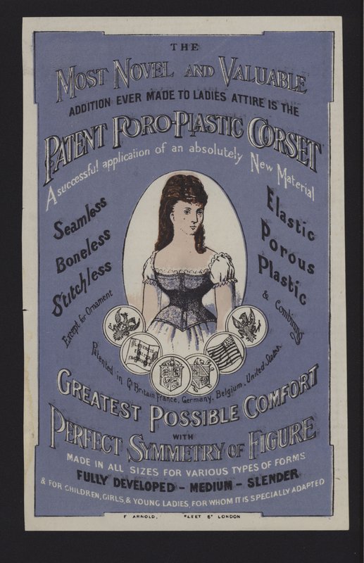A szabadalmaztatott Poro-Plastic fűző reklámja (színes litho) alkotó: English School