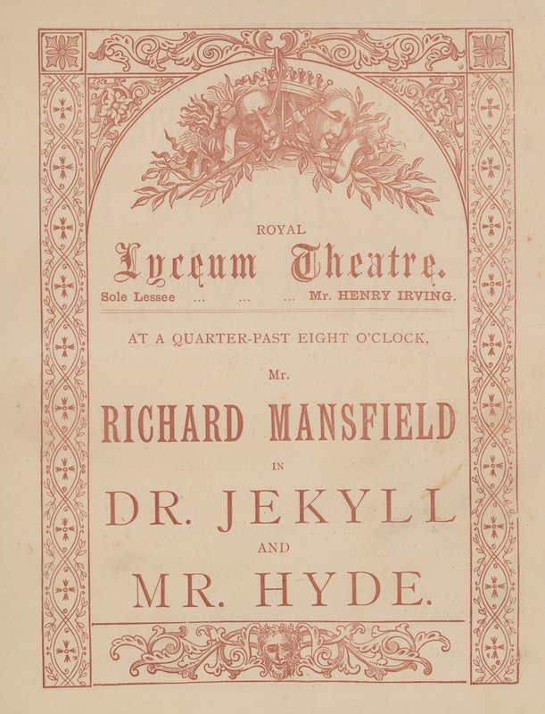 A Lyceum Theatre, Dr Jekyll és Mr Hyde reklámkártyája Richard Mansfield főszereplésével alkotó: English School