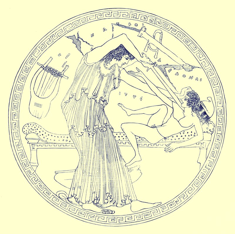 Aedon megöli Ityst, illusztrációja J. E. Harrison és D. S. MacColl "Görög vázafestményei" című könyvéből, 1894. alkotó: English School
