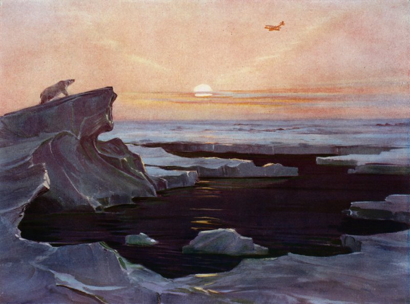 Repülőgép az Északi-sark felett (színes litó) alkotó: English School