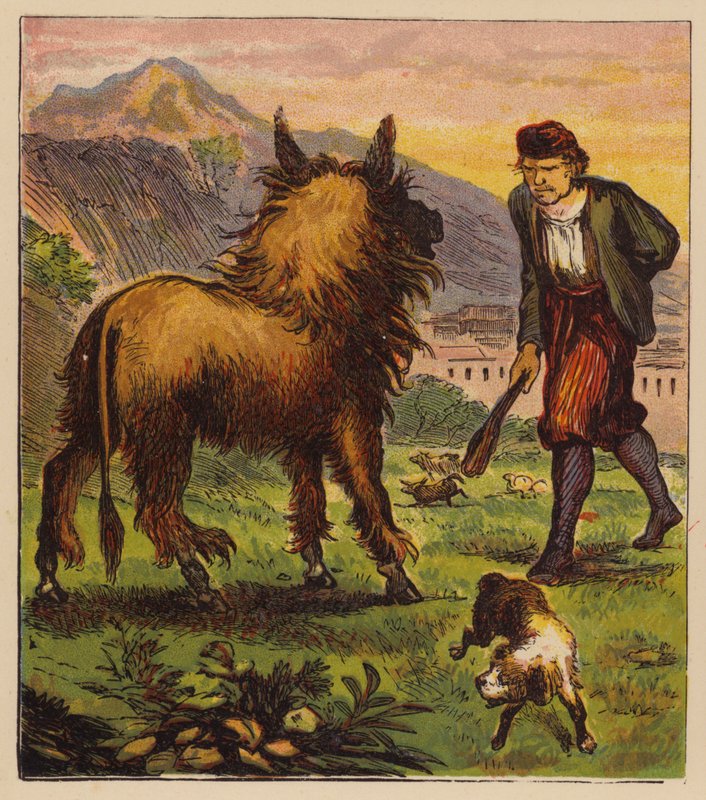 Aesopus meséi: A szamár az oroszlánbőrben (színes litó) alkotó: English School