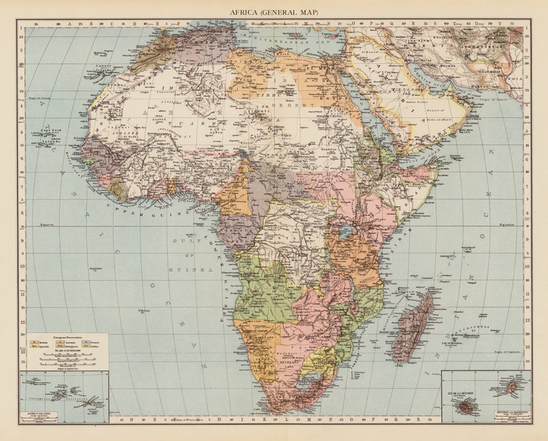 Afrika, Általános térkép (színes litográfia) alkotó: English School