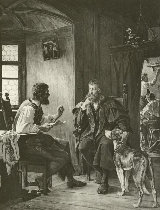 Albert Durer meglátogatja Hans Sachsot (metszet) alkotó: English School