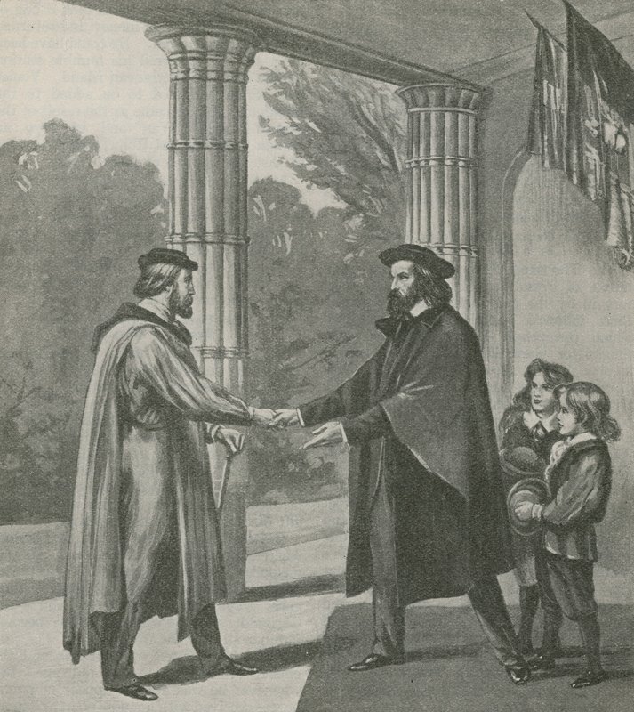 Alfred, Lord Tennyson, üdvözli Giuseppe Garibaldit Wight-szigeti otthonában alkotó: English School