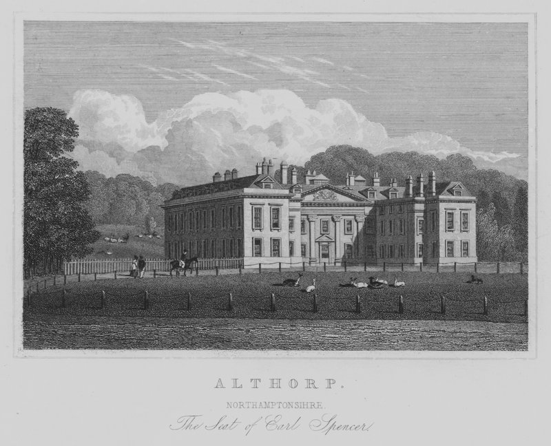 Althorp, Northamptonshire, Earl Spencer székhelye (metszet) alkotó: English School