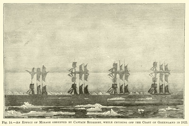 A Mirage hatása, amelyet Scoresby kapitány figyelt meg, miközben 1822-ben Grönland partjainál cirkált. alkotó: English School