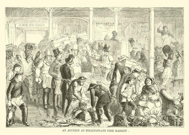 Aukció a Billingsgate halpiacon alkotó: English School