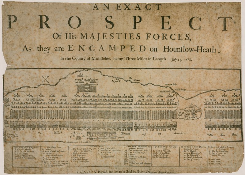 Őfelsége erőinek pontos kilátása, amint a Hounslow Heath-en táboroznak, 1686. július 19-én alkotó: English School