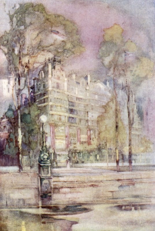 Impresszionista kilátás a Savoy Hotel folyó partjára (színes litó) alkotó: English School