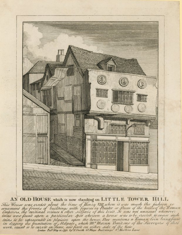 Egy régi ház, amely jelenleg a londoni Little Tower Hillen áll alkotó: English School