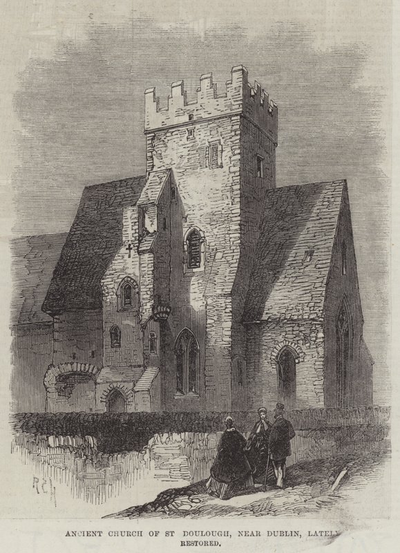St Doulough ősi temploma, Dublin közelében, nemrégiben felújított (metszet) alkotó: English School