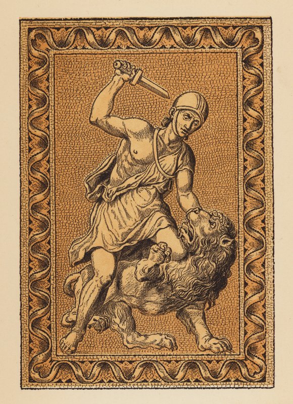 Az ókori Róma: Fannius és az oroszlán (színes litográfia). alkotó: English School
