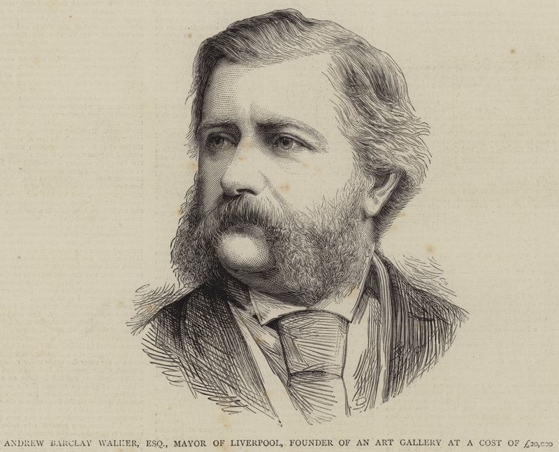 Andrew Barclay Walker, Esquire, Liverpool polgármestere, művészeti galéria alapítója 20 000 GBP-ért (metszet) alkotó: English School