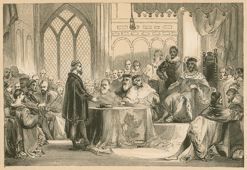 Andrew Melville a király és titkos tanács előtt alkotó: English School