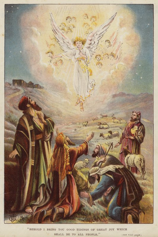 Az angyal Jézus Krisztus születéséről mesél a pásztoroknak (chromolitho) alkotó: English School