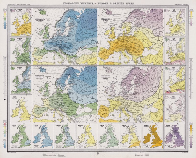 Rendhagyó időjárás, Európa és a Brit-szigetek (színes litográfia) alkotó: English School