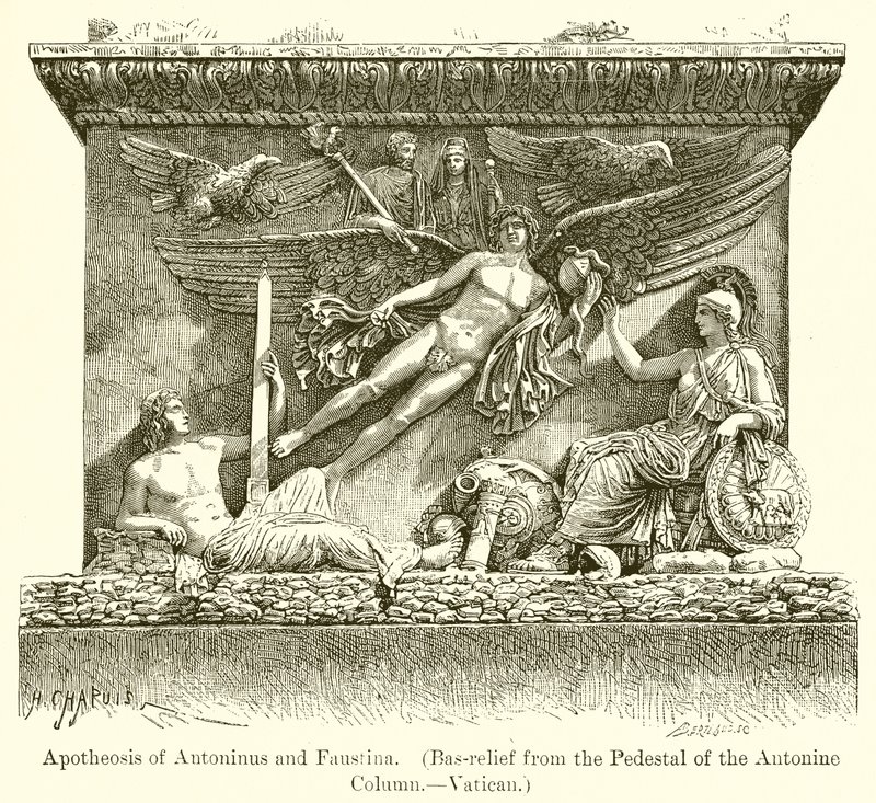 Antoninus és Faustina apoteózisa. (Déldombormű az Antoninus-oszlop talapzatáról. - Vatikán) alkotó: English School