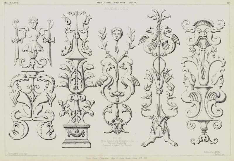 Arabeszk pilaszterek II. Julius pápa Michelangelo sírjából a San Pietro in Vincoli-templomban, Róma, Olaszország (litho) alkotó: English School