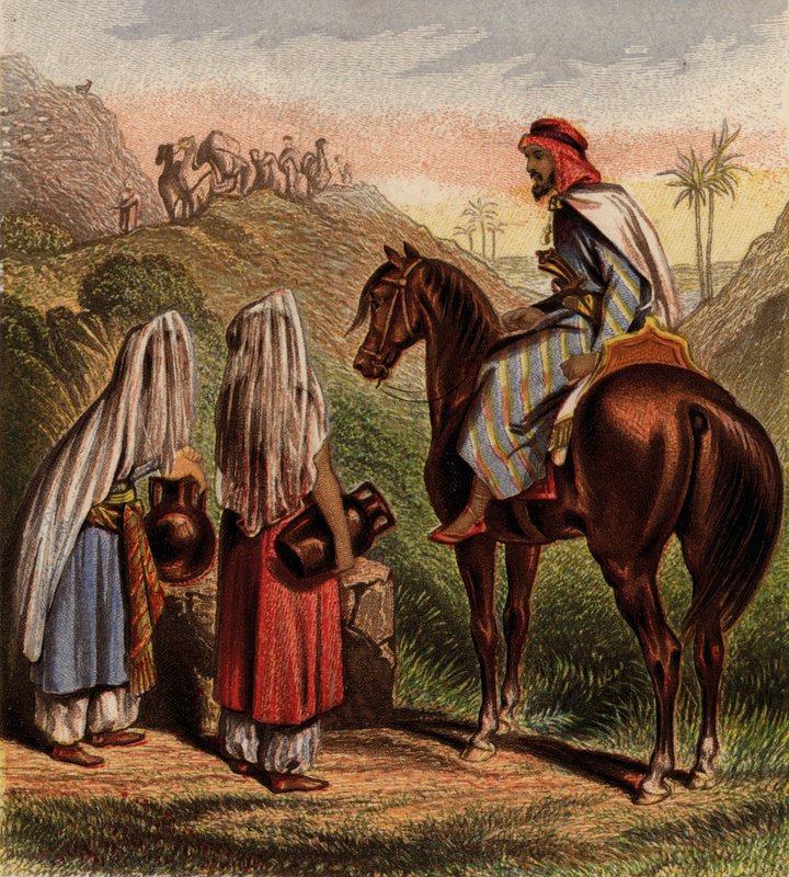 Arabok lóháton és vizet gyűjtenek (chromolitho) alkotó: English School