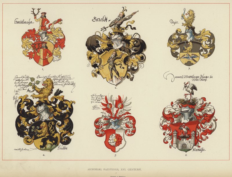 XVI. századi címerfestmények (színes litográfia) alkotó: English School