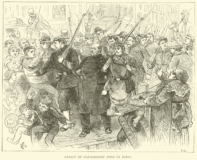 Napóleonista kémek letartóztatása Párizsban, 1870. október alkotó: English School