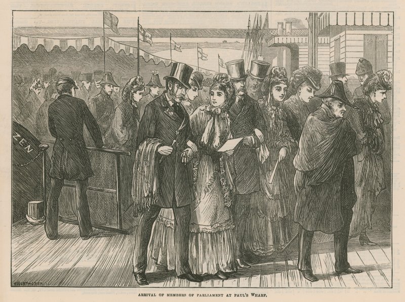 A parlamenti képviselők érkezése a St Pauls Wharfba alkotó: English School