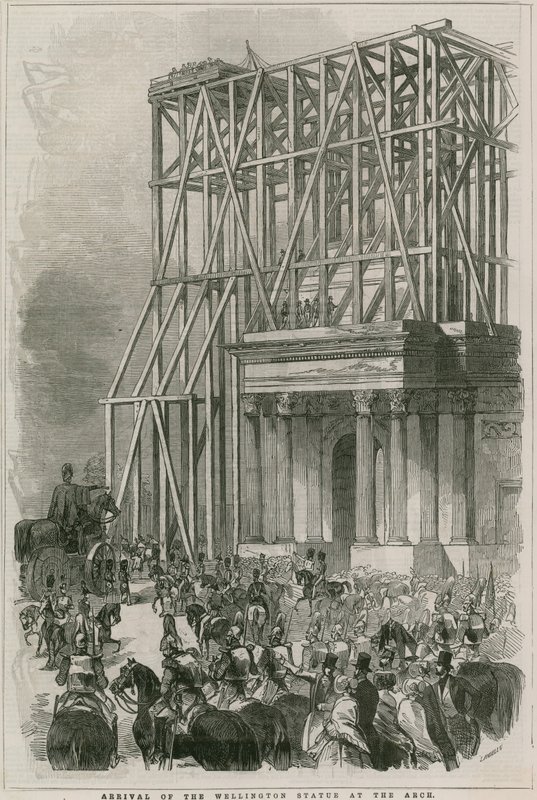A Wellington-szobor megérkezése az Archhoz, a Hyde Park Corner, London alkotó: English School