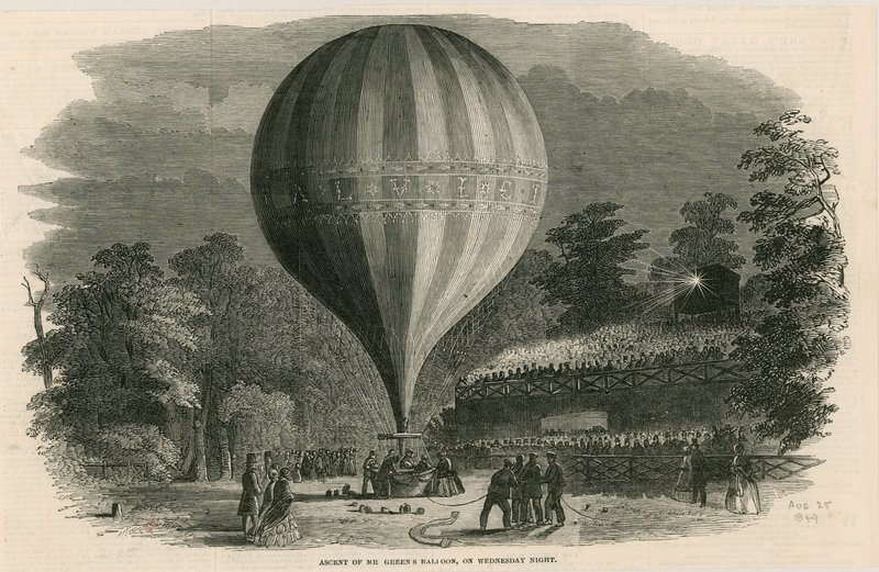 A Mr Greens léggömb felemelkedése szerda este; Vauxhall Gardens, London alkotó: English School