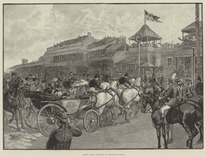 Ascot Races, a királyi parti érkezése (metszet) alkotó: English School